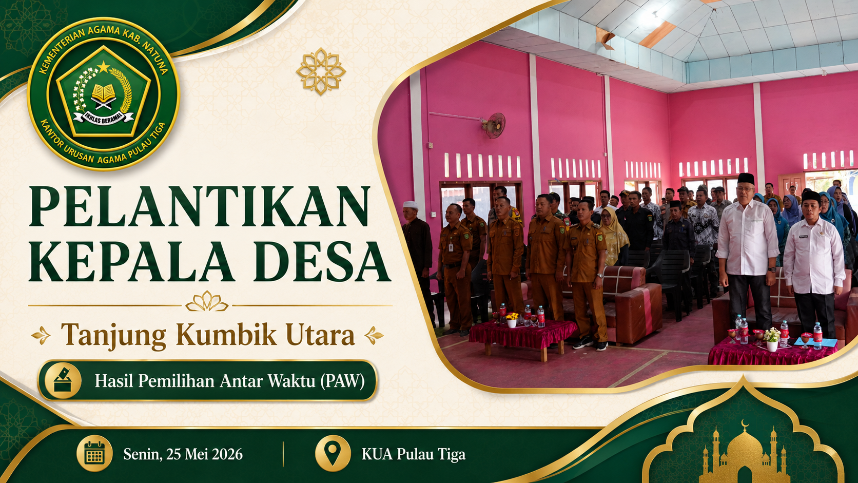 Staf KUA Pulau Tiga, Bertugas Membaca Doa pada Pelantikan Kepala Desa Tanjung Kumbik Utara